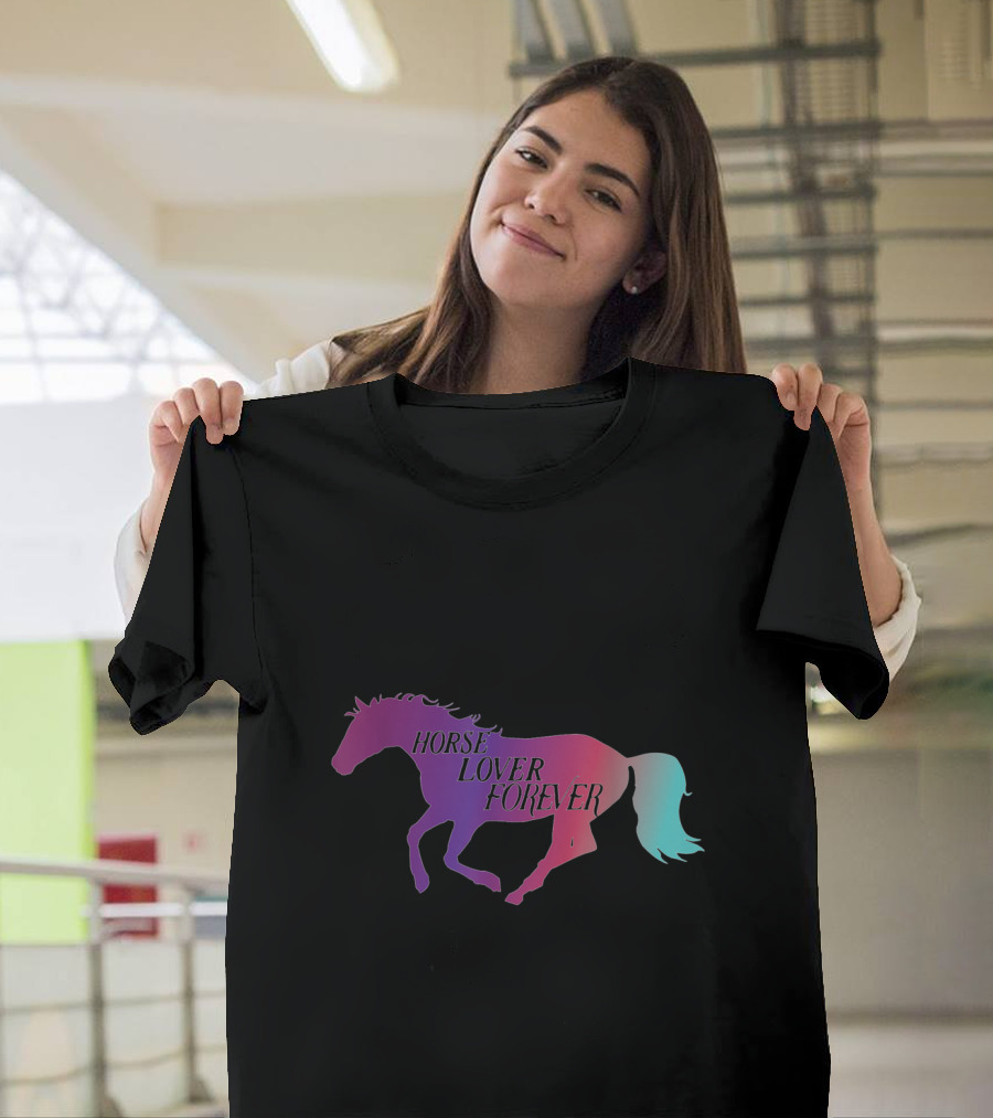 Horse Lover Forever Equestrian Girl Gradient Horse T-Shirt