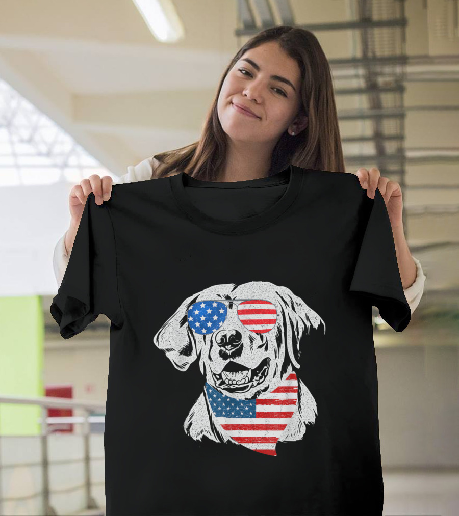 Patriotic Labrador Dog with American Flag Sunglasses and Bandana for 4th of July Love T-Shirt