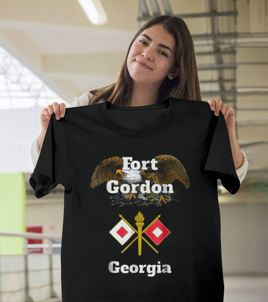Fort Gordon Signal Branch Military Georgia with Eagle and Signal Flags T-Shirt