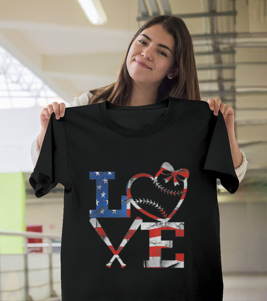 Love USA Patriotic Baseball 4th of July T-Shirt