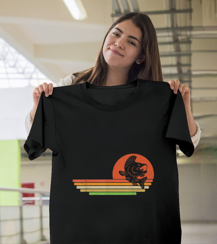 Vintage Distressed Fish Sunburst Retro Stripe T-Shirt