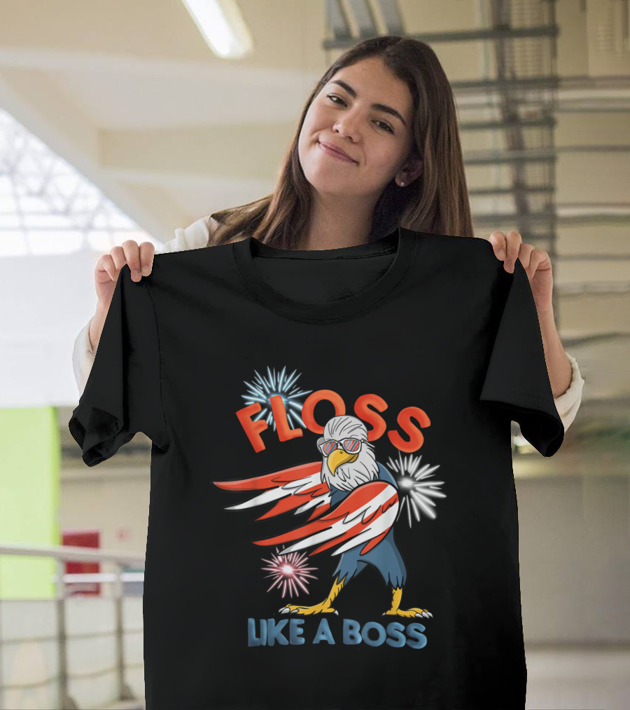 Floss Like A Boss Bald Eagle Fireworks 4th of July T-Shirt