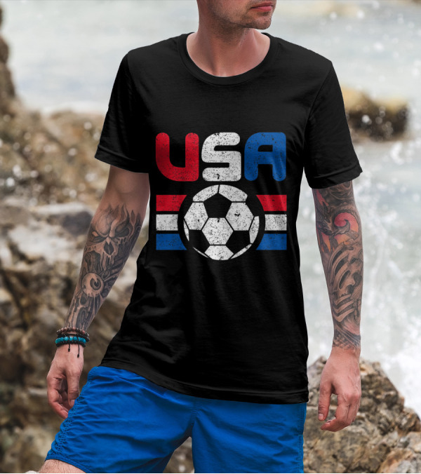 USA Distressed Red White And Blue Soccer T-Shirt