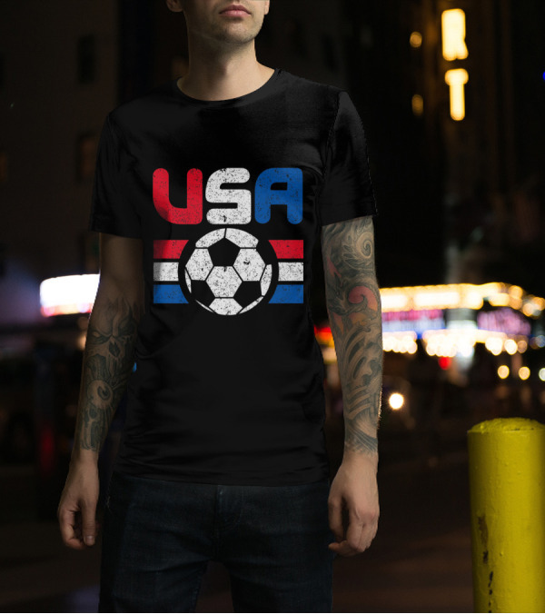 USA Distressed Red White And Blue Soccer T-Shirt