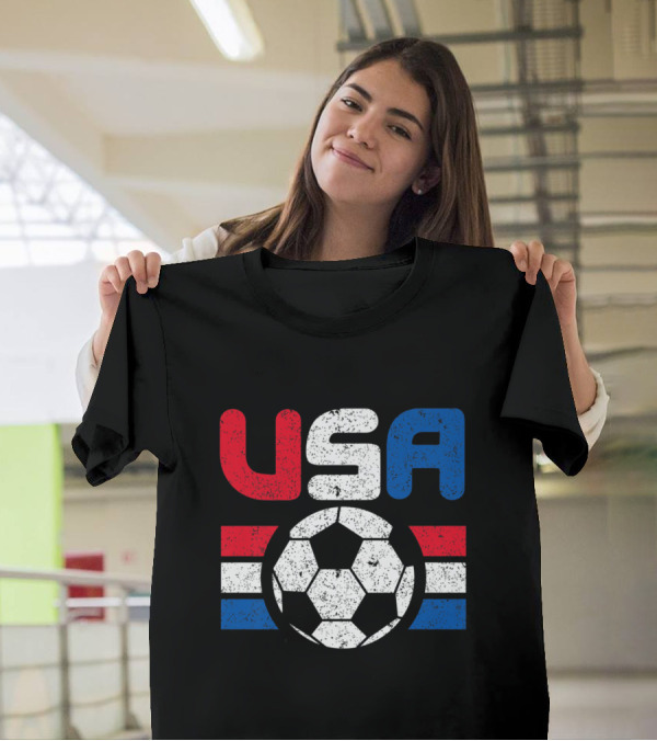 USA Distressed Red White And Blue Soccer T-Shirt