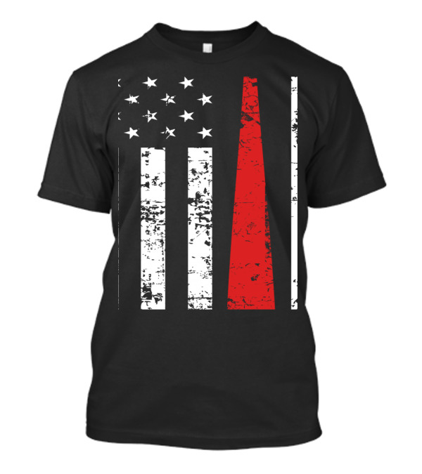 Distressed USA Flag Vertical Stripes Black And White With Red Baseball Fan T-Shirt