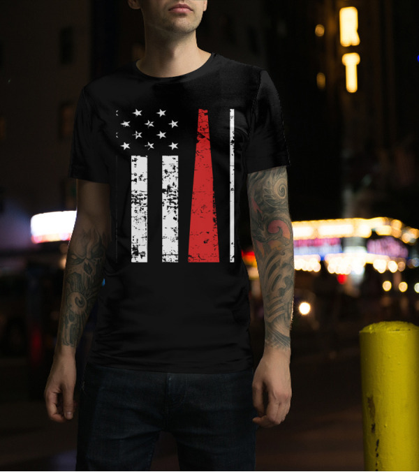 Distressed USA Flag Vertical Stripes Black And White With Red Baseball Fan T-Shirt