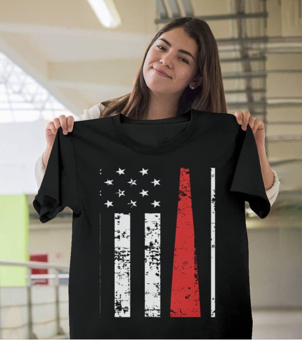 Distressed USA Flag Vertical Stripes Black And White With Red Baseball Fan T-Shirt