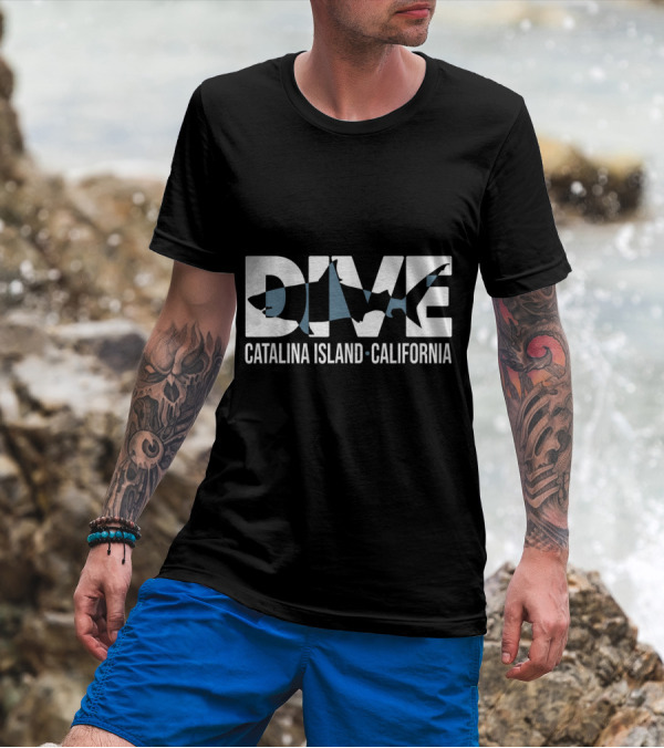 DIVE Catalina Island California Shark Silhouette SCUBA Diver T-Shirt