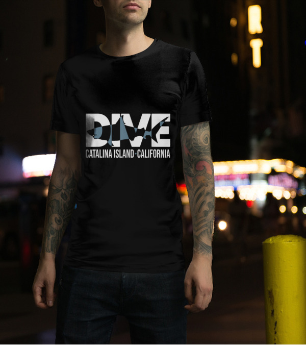 DIVE Catalina Island California Shark Silhouette SCUBA Diver T-Shirt