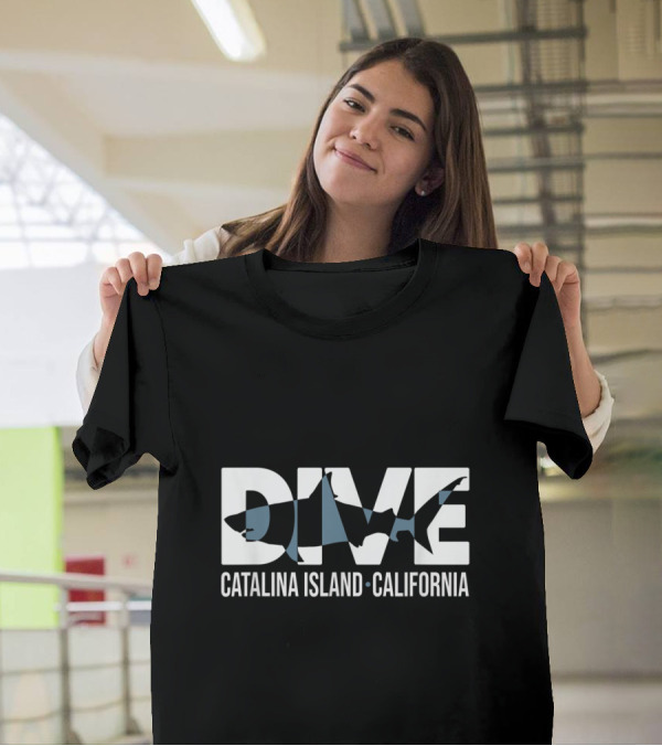 DIVE Catalina Island California Shark Silhouette SCUBA Diver T-Shirt
