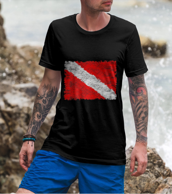 Vintage Distressed Red And White Dive Flag Scuba Diving T-Shirt