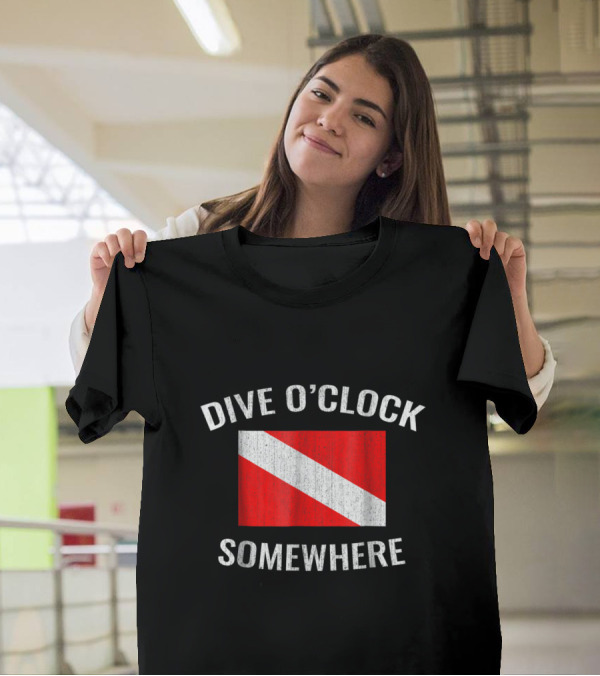 Dive O'Clock Somewhere Funny Drinking Scuba Flag T-Shirt