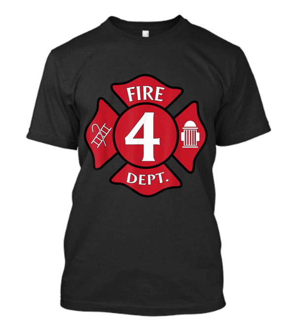 Fireman Birthday Boy 4 Fire Dept Badge Hydrant Ladder Emblem T-Shirt