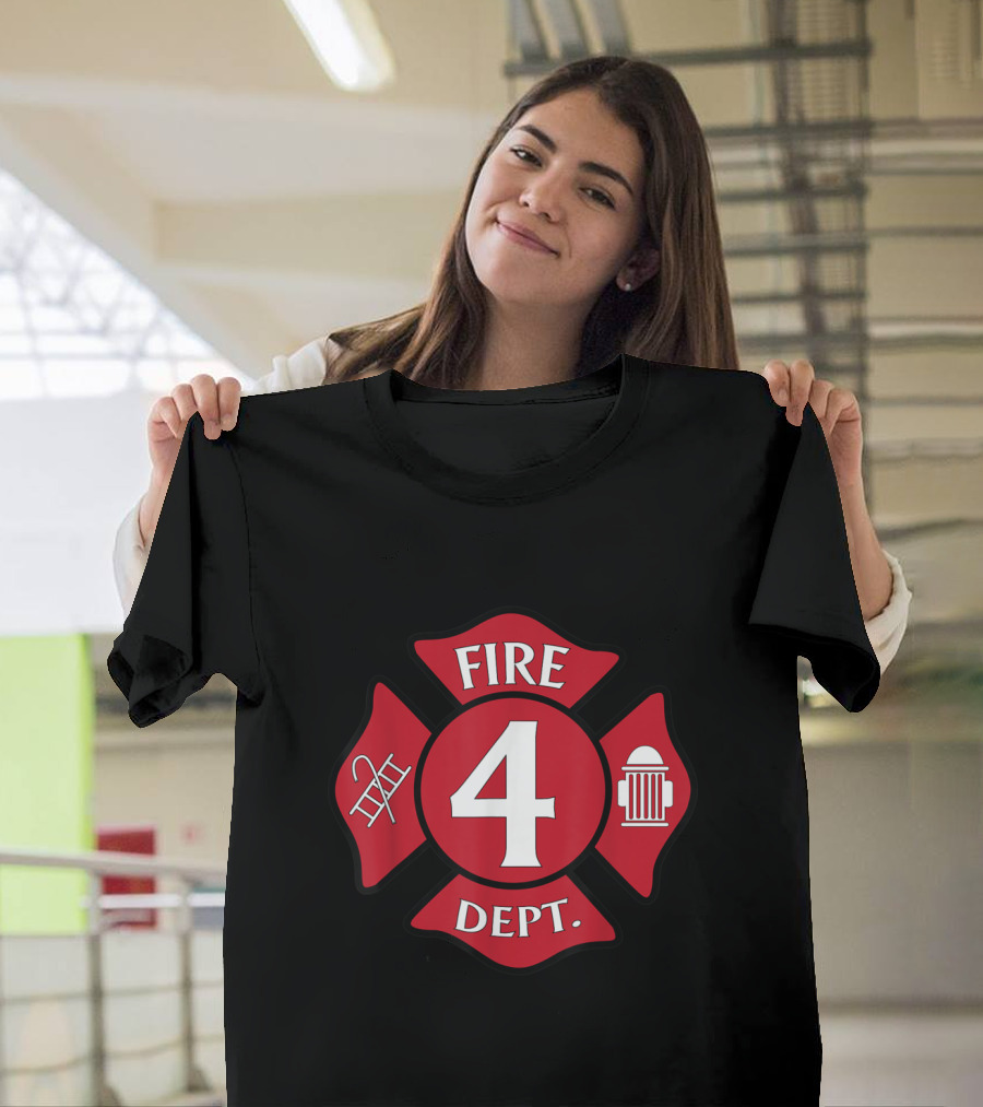 Fireman Birthday Boy 4 Fire Dept Badge Hydrant Ladder Emblem T-Shirt