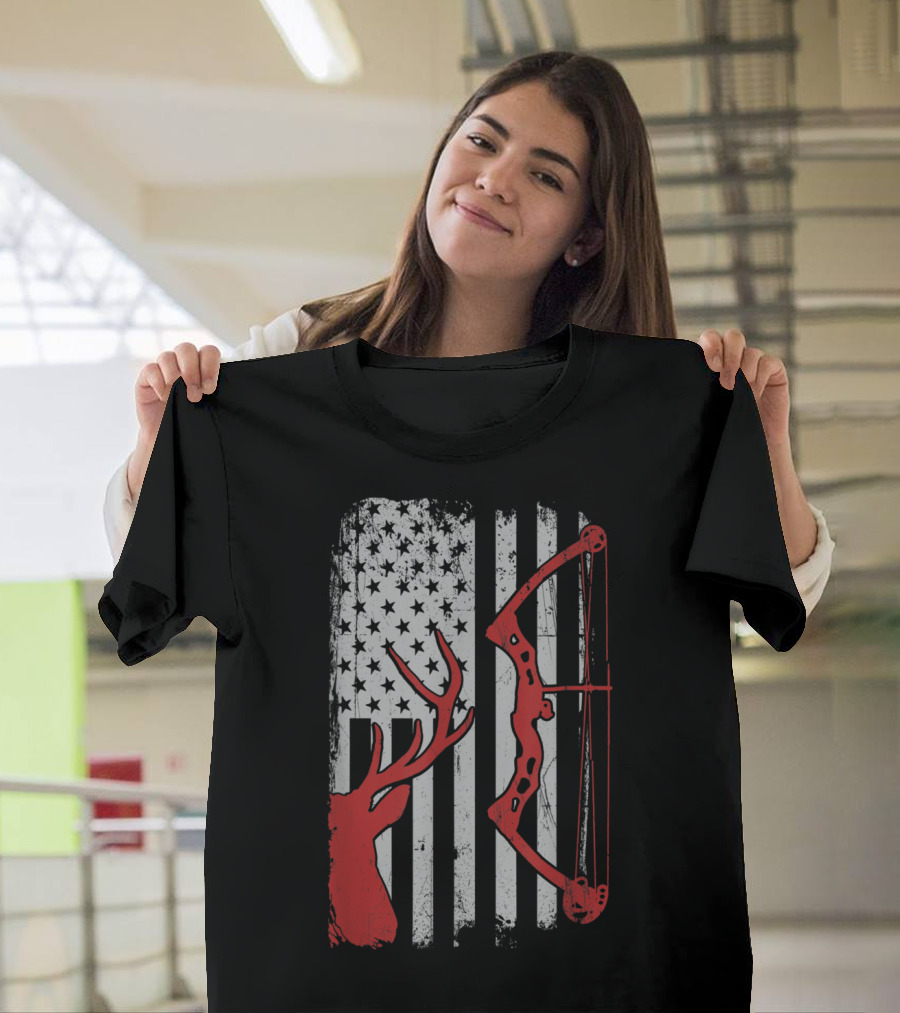American Flag Deer Hunting Bow T-Shirt