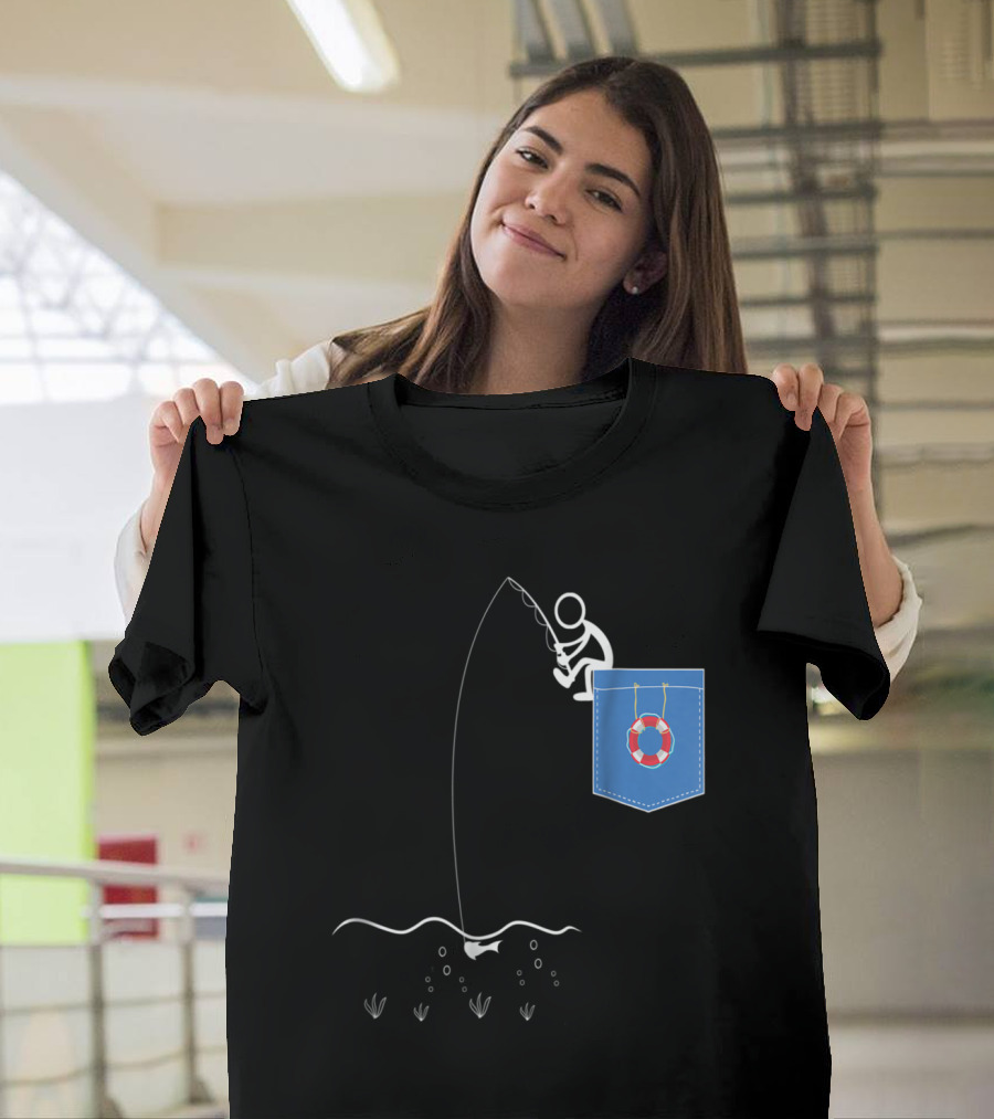 Pocket Fishing Stick Figure with Lifebuoy T-Shirt