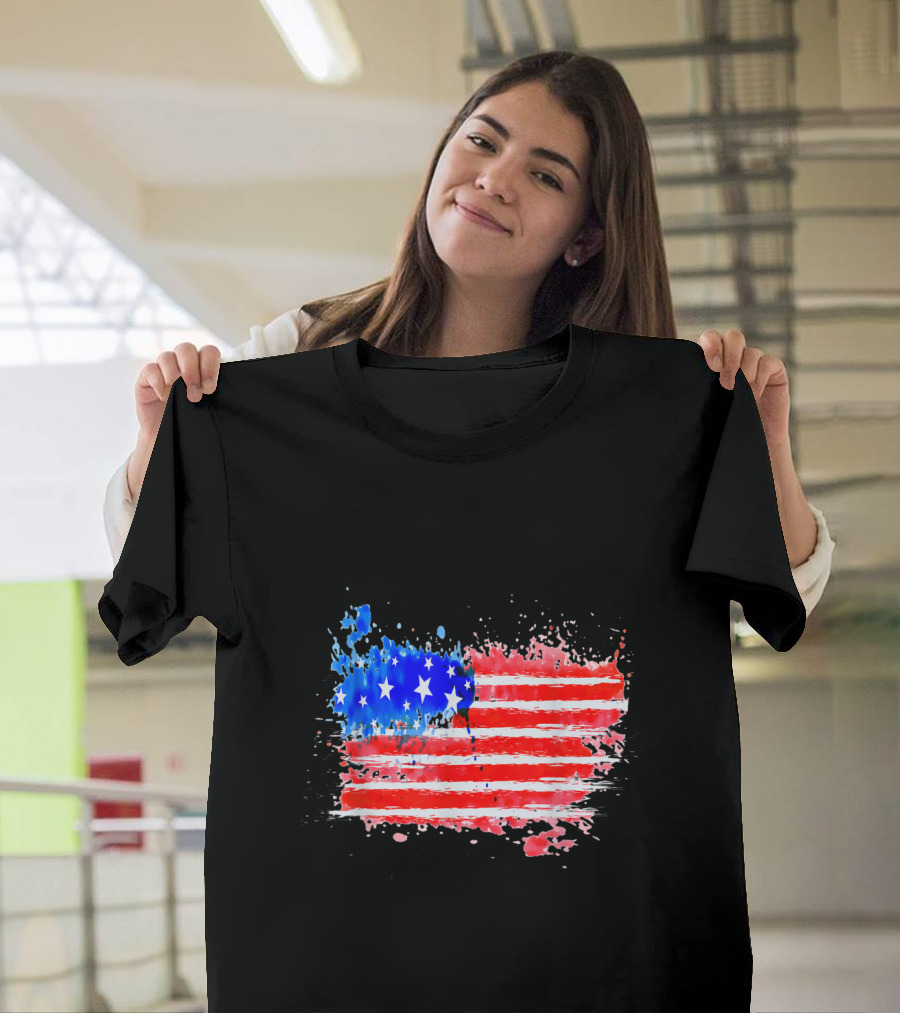 4th of July Flag Splatter Art Red White and Blue T-Shirt