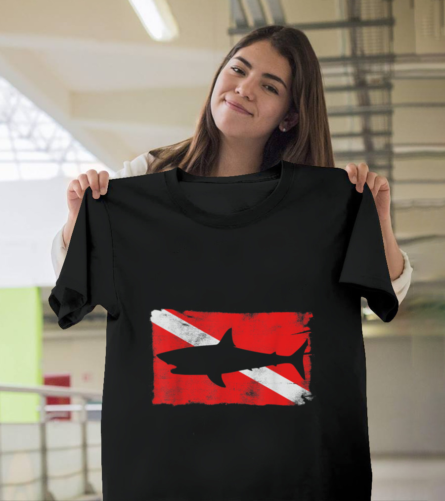 Diver Down Flag with Shark Silhouette for Diving Enthusiasts T-Shirt