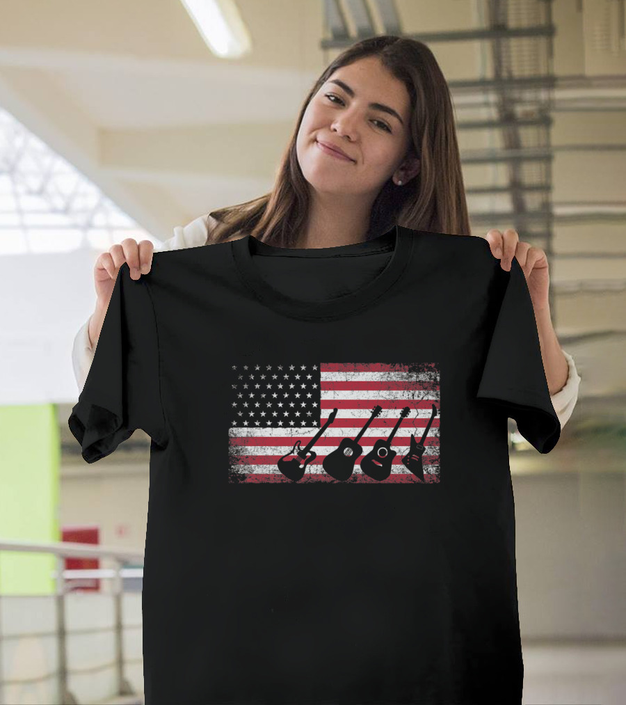 American Flag Guitars 4th of July T-Shirt