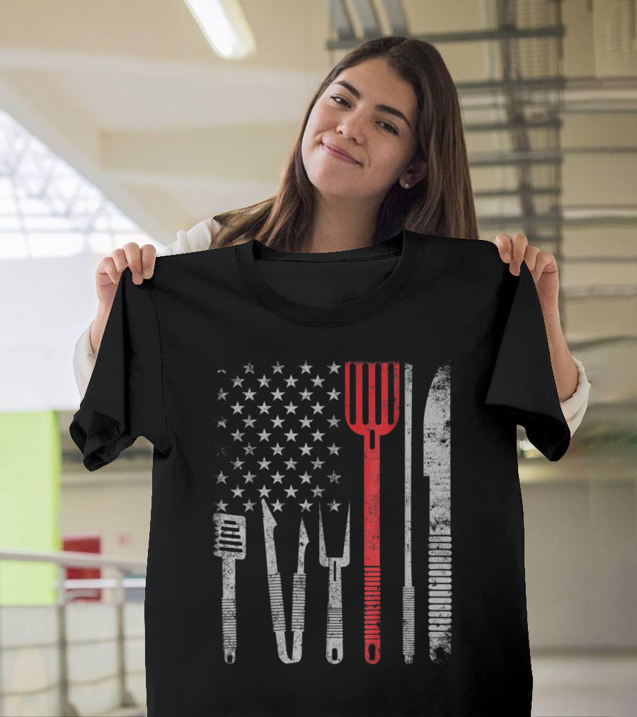 USA Flag BBQ Grill Tools American 4th of July Cookout T-Shirt