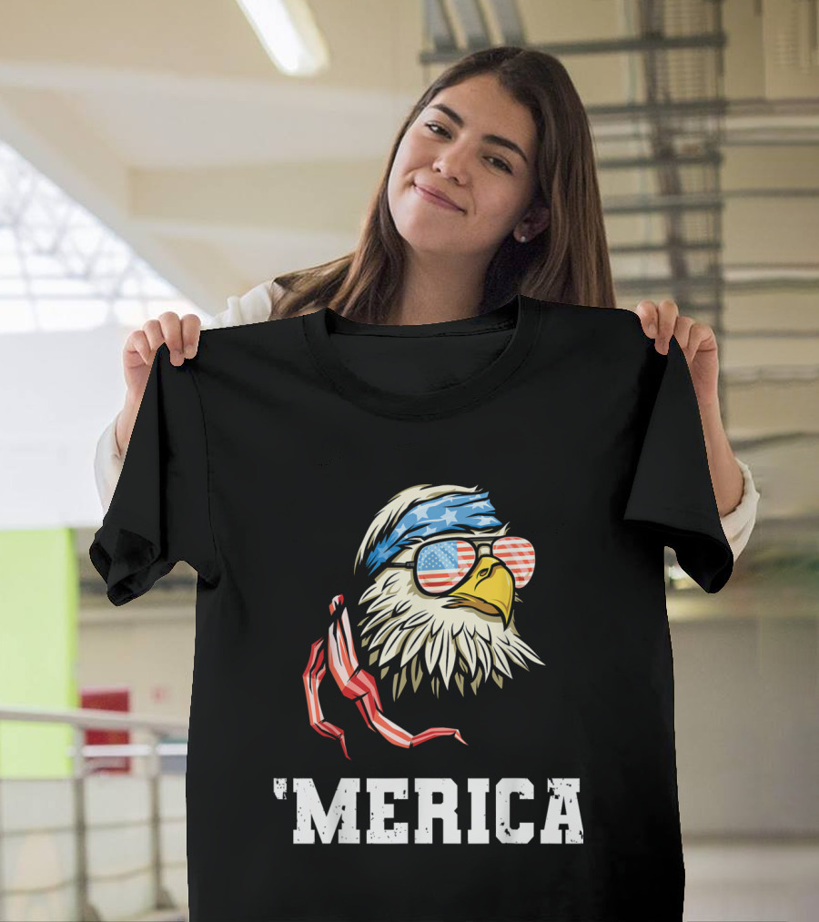 'Merica Patriotic Eagle USA Flag Bandana Sunglasses 4th of July T-Shirt
