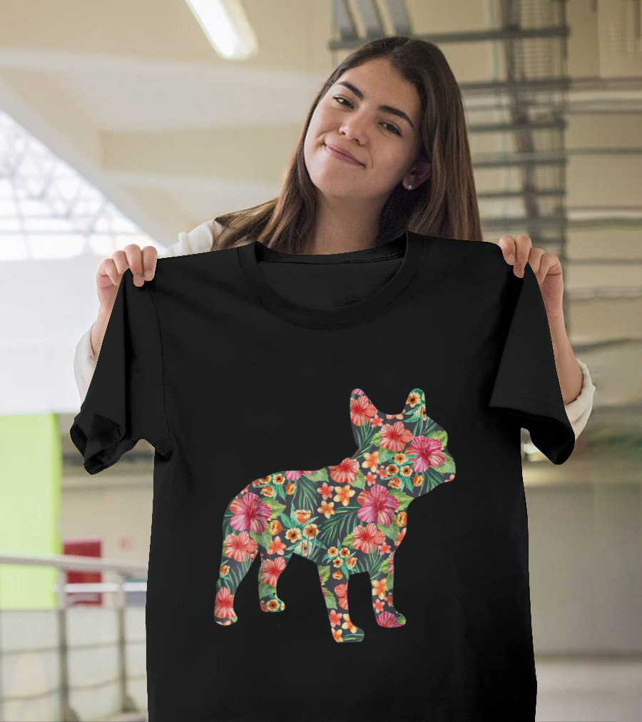 French Bulldog Hibiscus Floral Pattern Frenchie T-Shirt