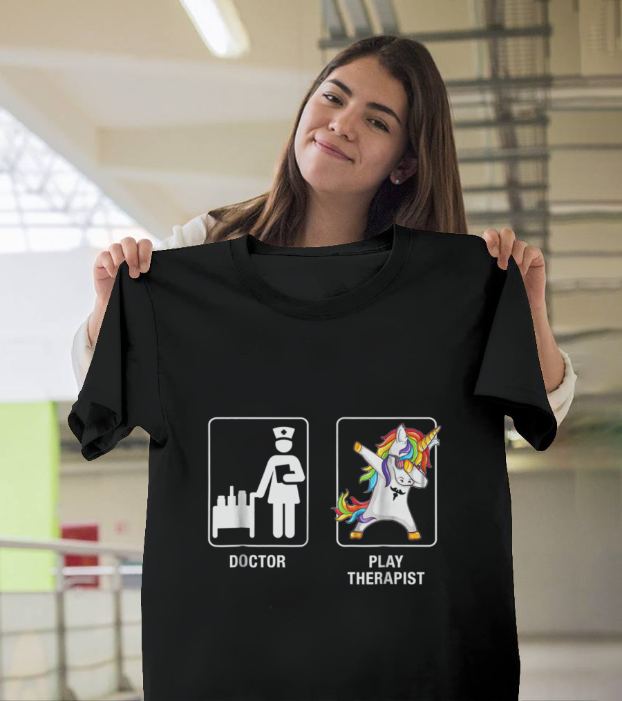 Doctor Medical Cart and Play Therapist Unicorn Dabbing Icons T-Shirt