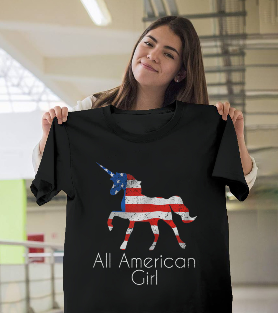 All American Girl 4th of July Unicorn Flag USA Patriotic T-Shirt