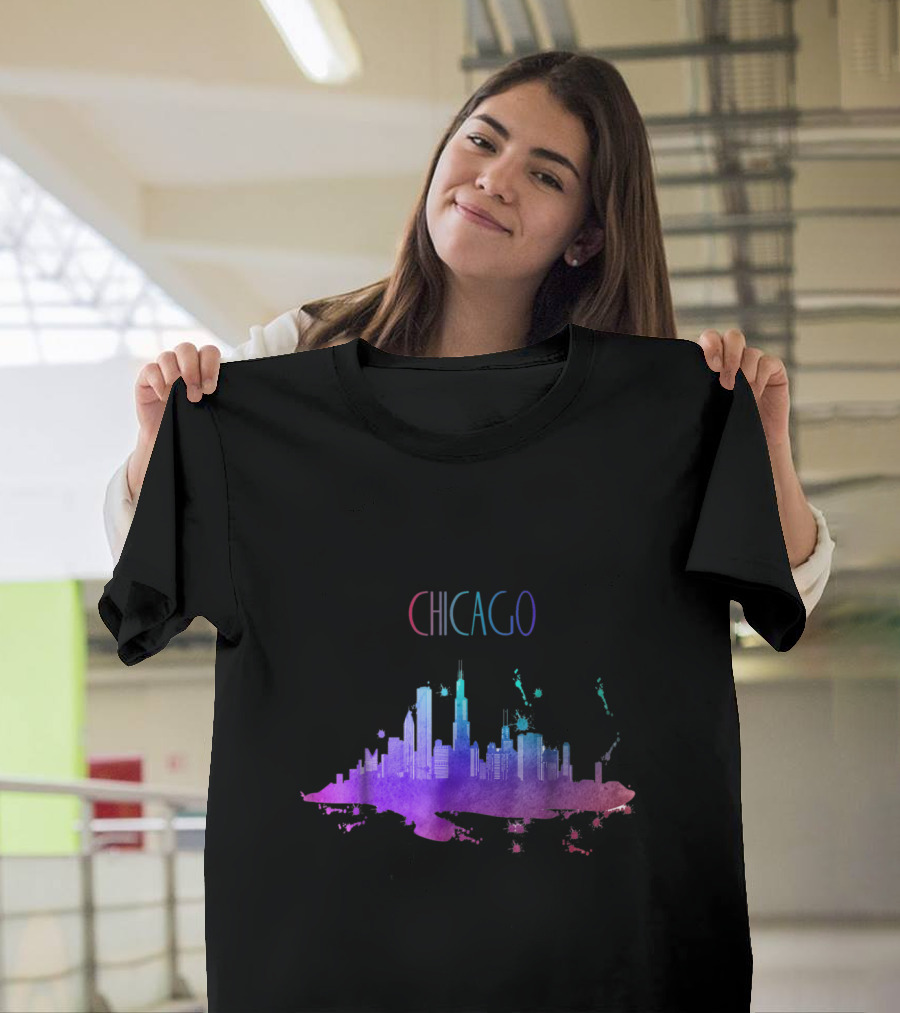Chicago Colorful Watercolor Skyline Artistry T-Shirt