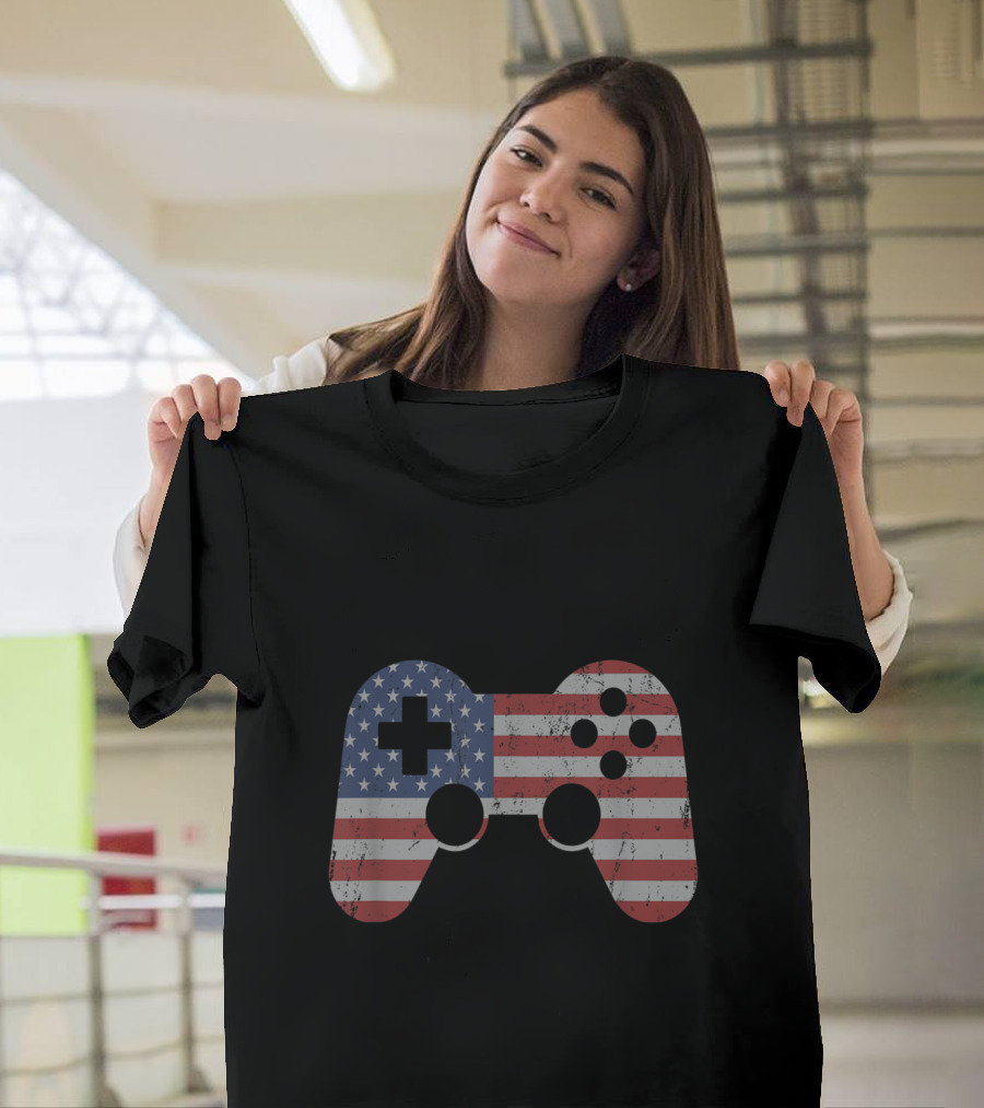 Patriotic USA Flag Video Game Controller 4th of July Gamer T-Shirt
