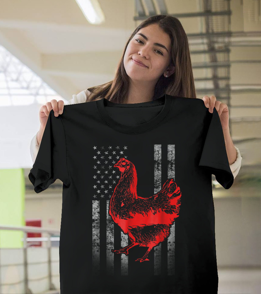 Patriotic American Flag Chicken Farmer Cool Chic T-Shirt