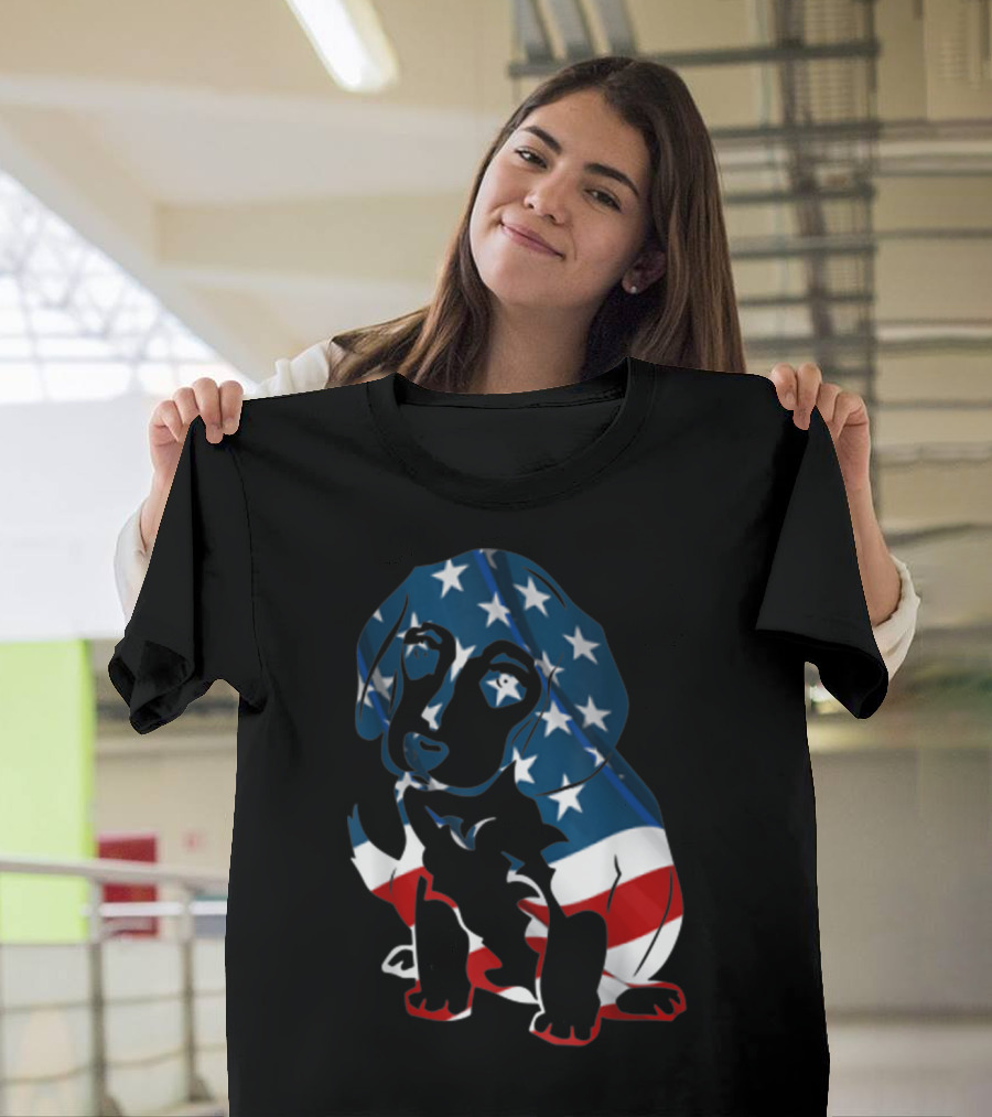 Patriotic Beagle with American Flag Stars and Stripes for 4th of July T-Shirt