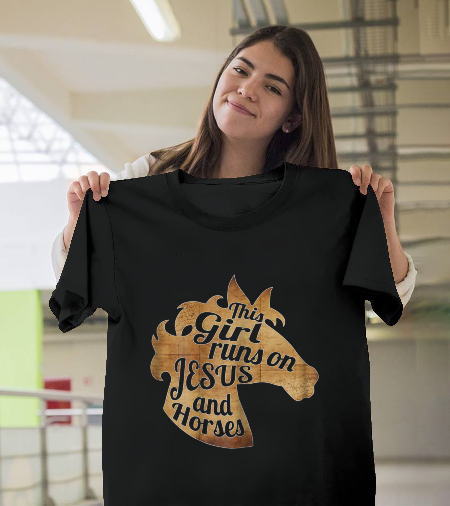 This Girl Runs on Jesus and Horses Horse Rider T-Shirt