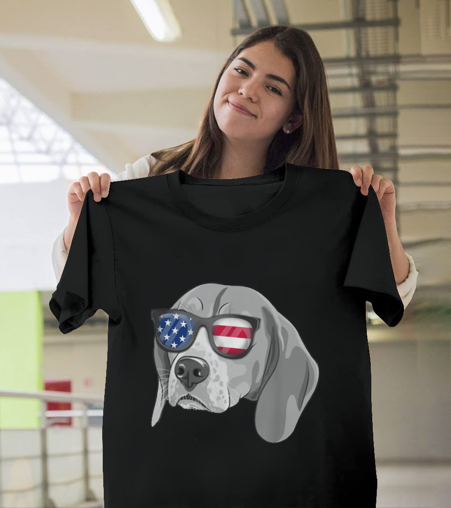Beagle Dog Wearing American Flag Sunglasses for 4th of July T-Shirt