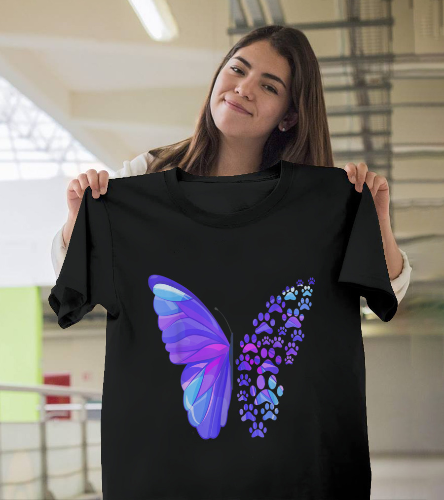 Pug Dog Paw Print Transforming into Butterfly Wings T-Shirt