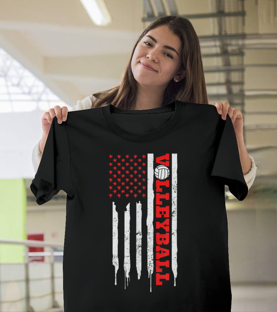Patriotic Game Day Volleyball 4th July American Flag T-Shirt