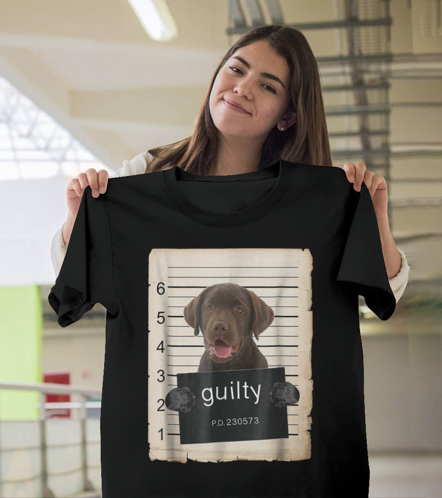 Chocolate Lab Labrador Dog Mugshot Guilty P.D. 230573 T-Shirt