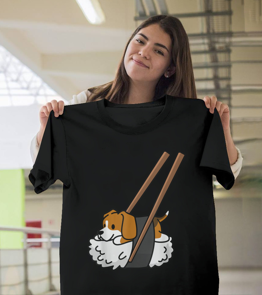 Beagle Nigiri Sushi with Cute Dog and Chopsticks T-Shirt