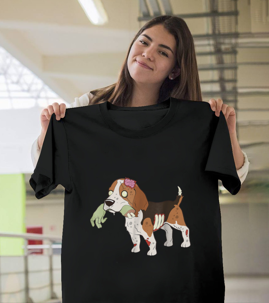 Zombie Beagle with Severed Hand and Exposed Brain T-Shirt