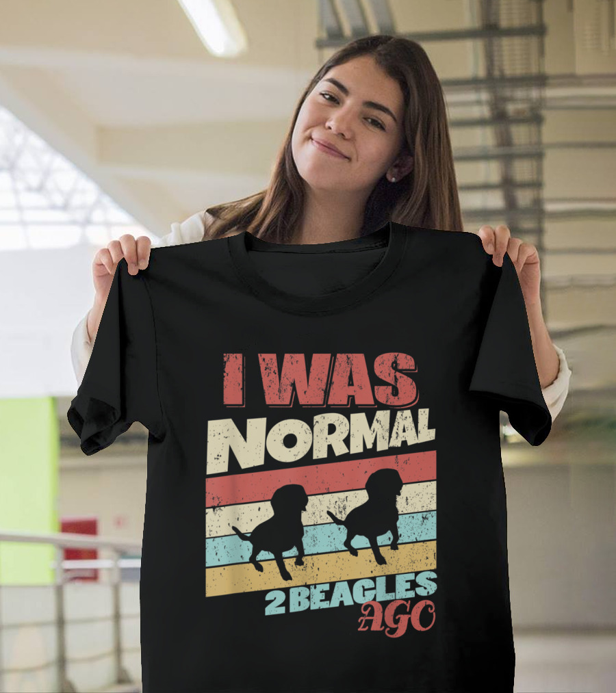 I Was Normal Two Beagles Ago Vintage Silhouette Retro Stripes T-Shirt