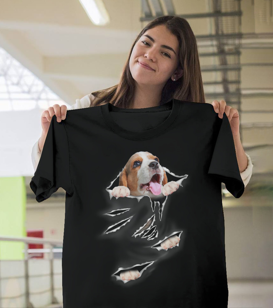 Beagle Puppy Ripping Through Torn Fabric T-Shirt