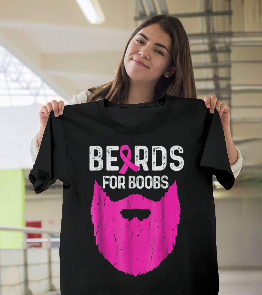 Bearded Guys Helping Raise Awareness for Breast Cancer Beards for Boobs with Pink T-Shirt