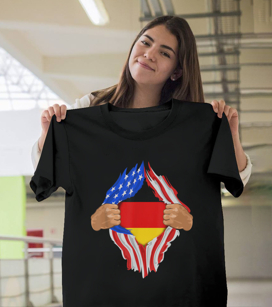 German Blood Inside Me American Flag Tears Revealing German Flag T-Shirt