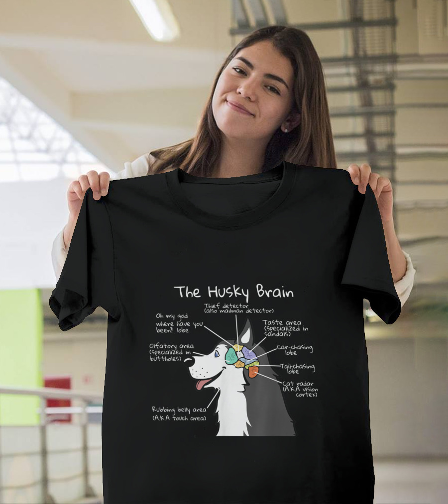 The Husky Brain Anatomy Diagram with Funny Labels and Dog T-Shirt