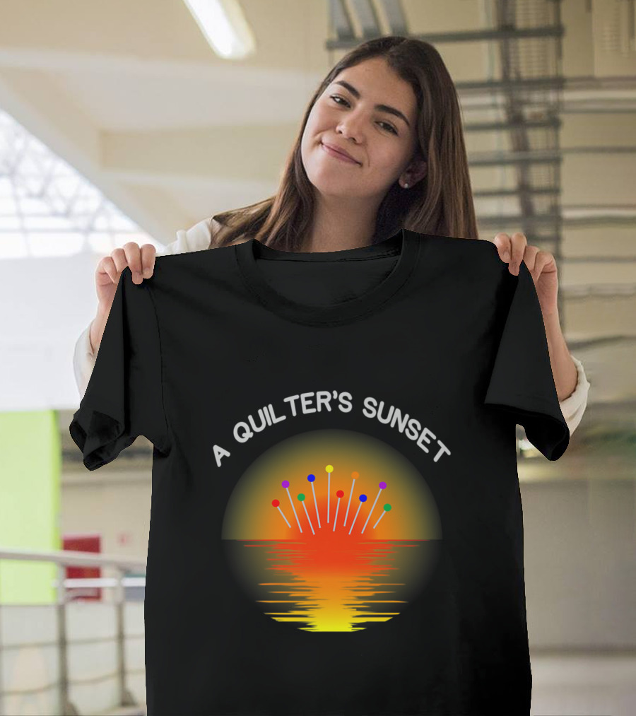A Quilter's Sunset: Vibrant Sunset with Colorful Pins Reflected T-Shirt