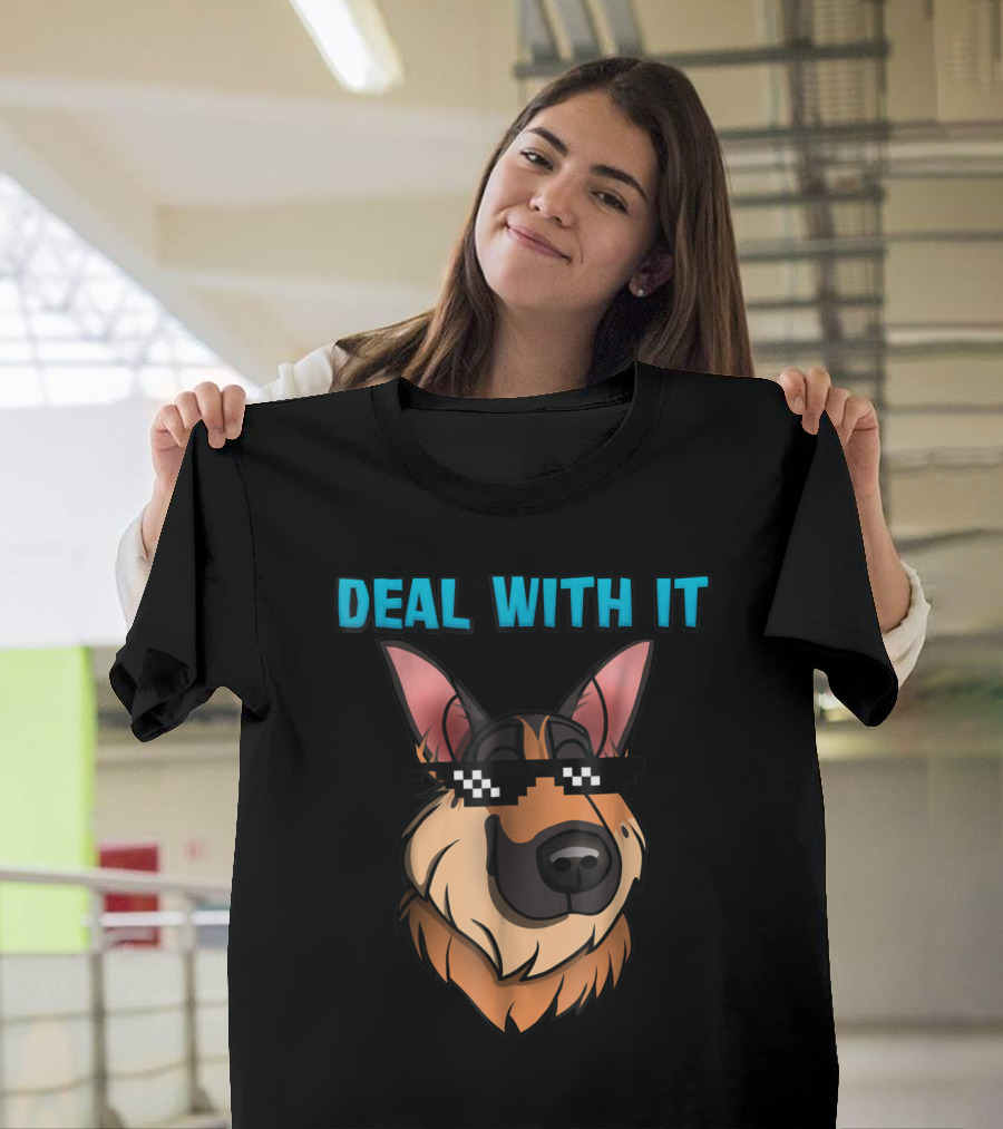 Deal with It German Shepherd Sunglasses Pixelated T-Shirt
