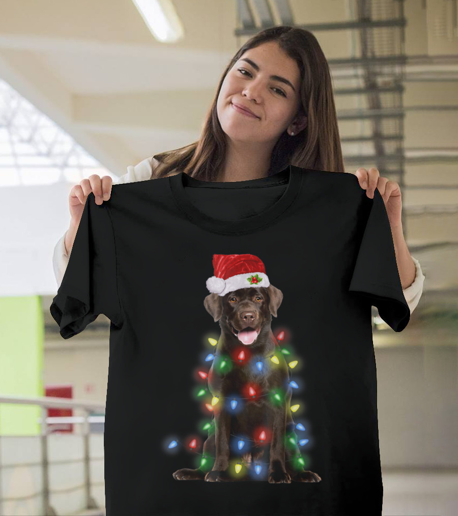 Labrador Retriever with Christmas Lights and Santa Hat T-Shirt