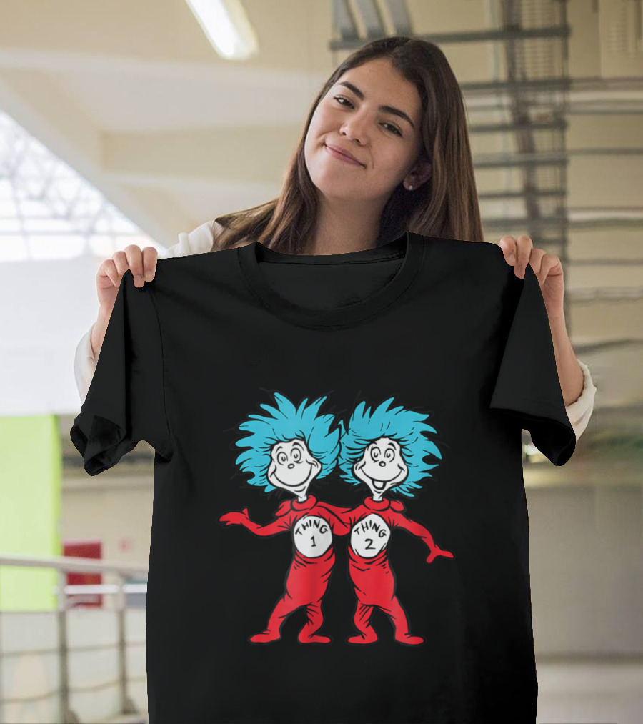 Thing 1 and Thing 2 Dr. Seuss Buddies in Red and Blue Costumes T-Shirt