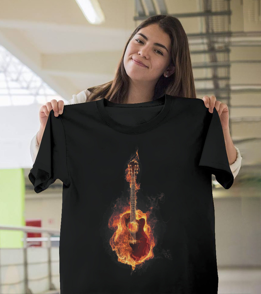 Flaming Acoustic Guitar Inferno Guitari Blaze T-Shirt
